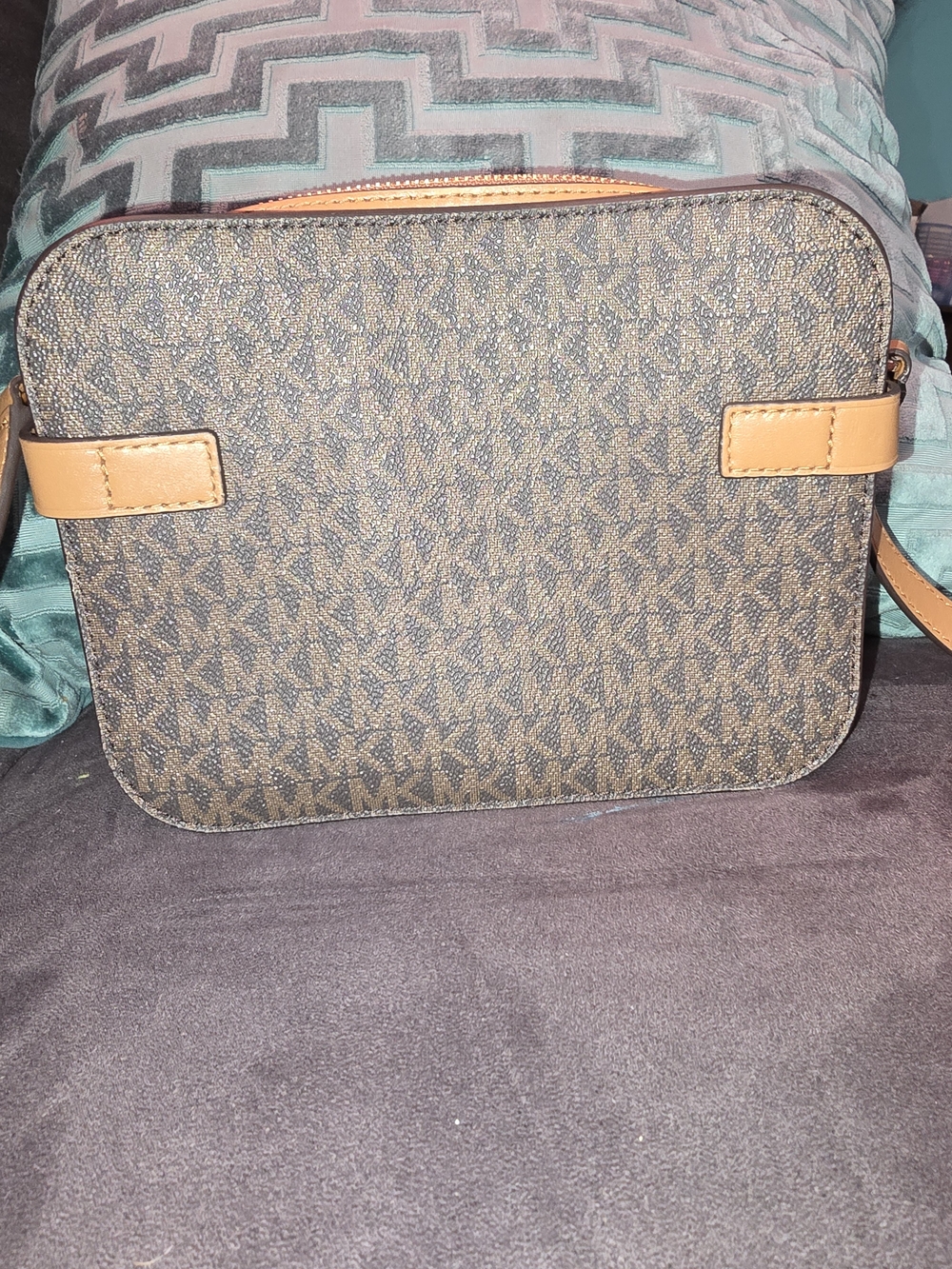 Michael Kors Brown Monogram Crossbody with Gold MK Emblem - Picture 8 of 16